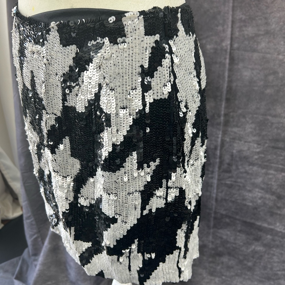 French Connection Black and White Sequin Mini Skirt